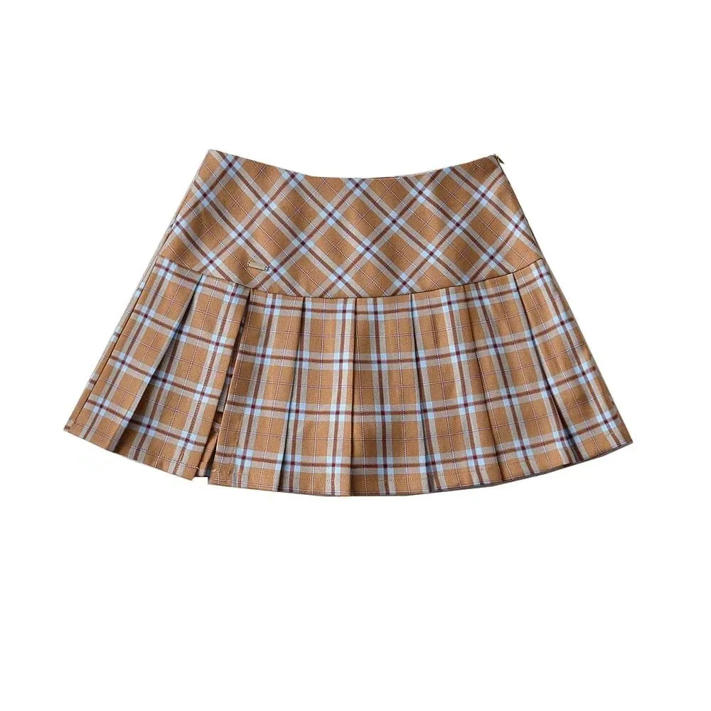 Women Skirts Street wear Slim Pleated for Female Skirts Summer Plaid Skirt for Female
