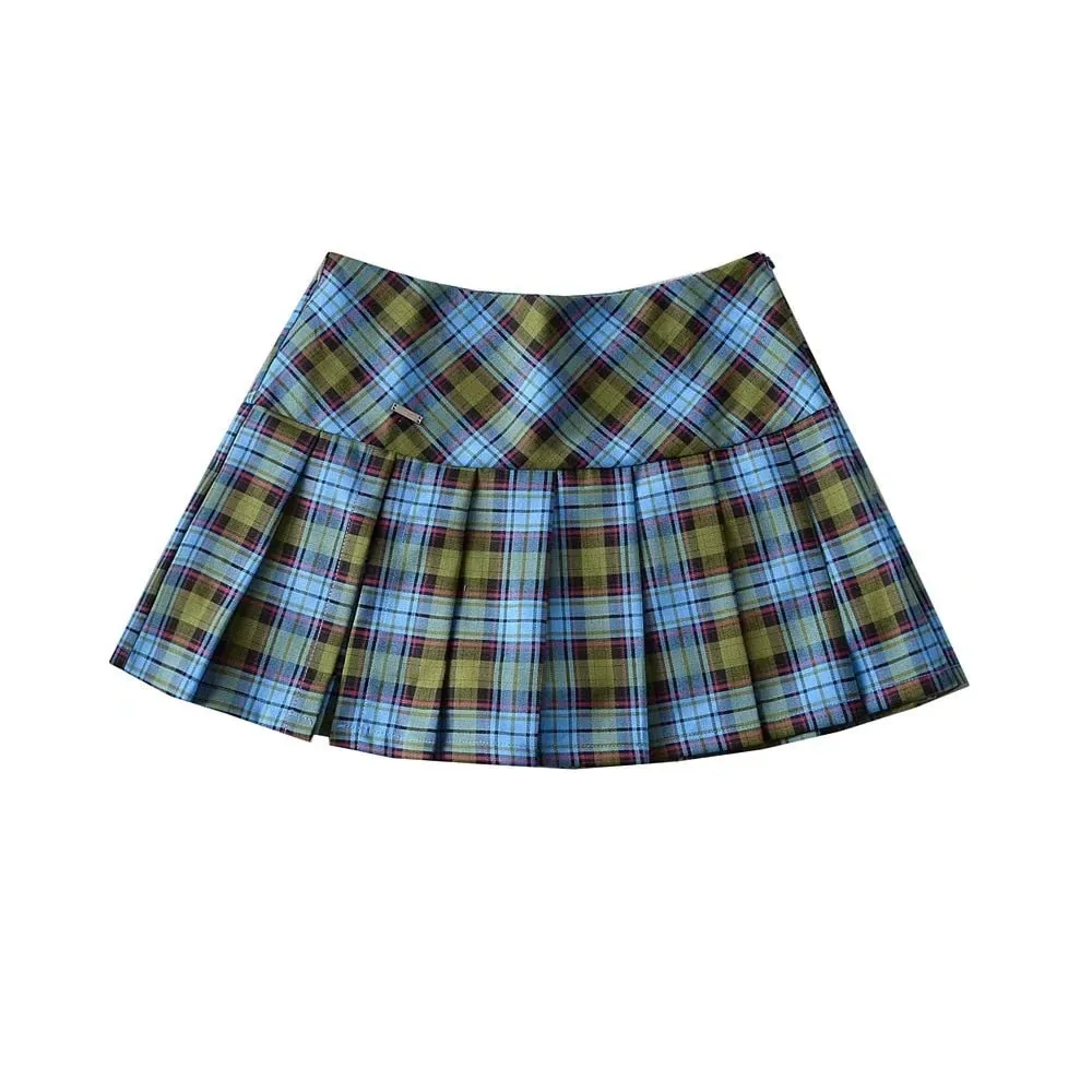 Women Skirts Street wear Slim Pleated for Female Skirts Summer Plaid Skirt for Female