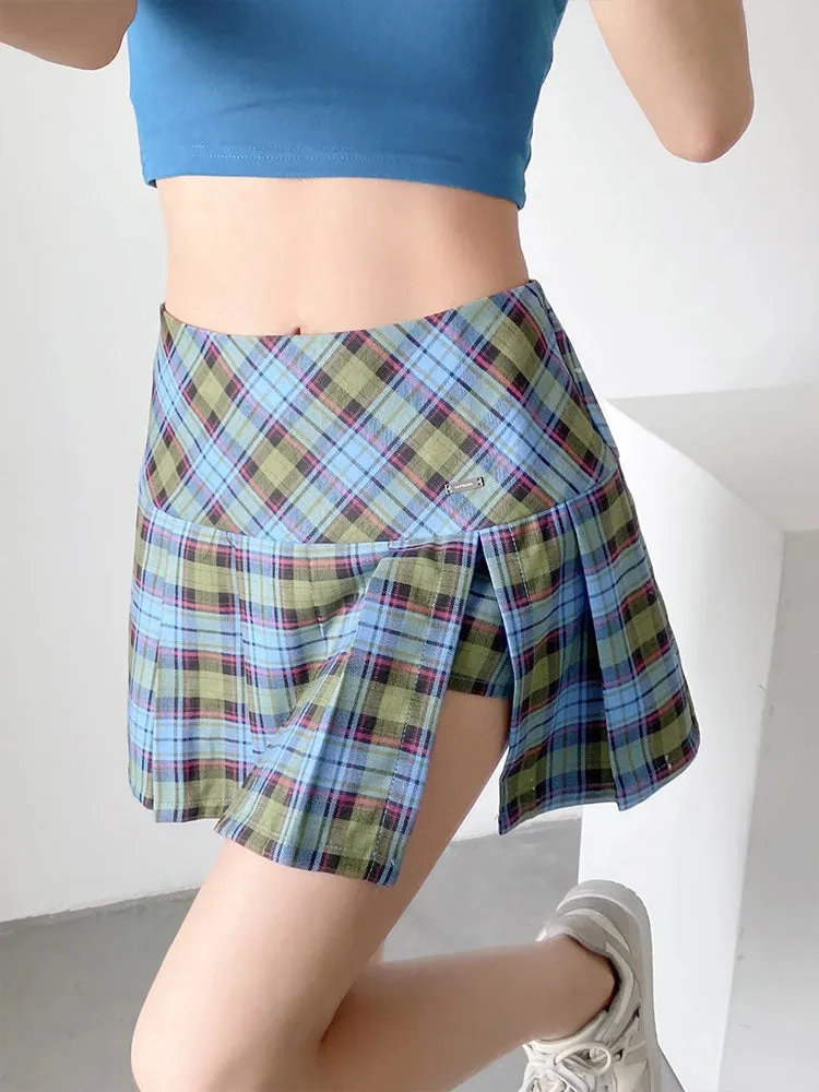 Women Skirts Street wear Slim Pleated for Female Skirts Summer Plaid Skirt for Female