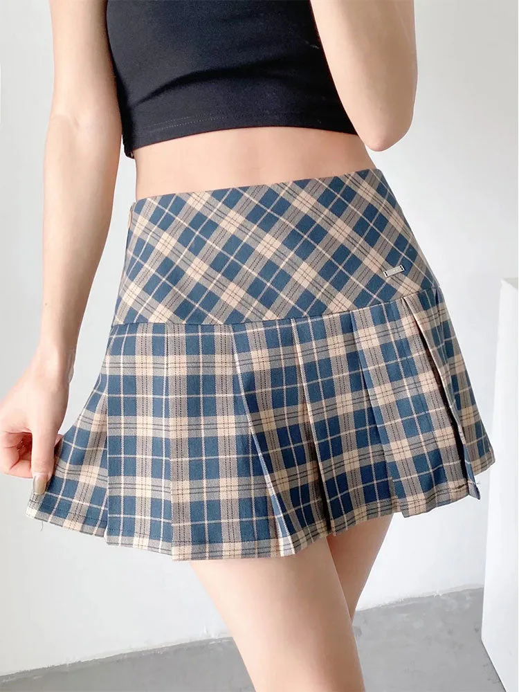 Women Skirts Street wear Slim Pleated for Female Skirts Summer Plaid Skirt for Female
