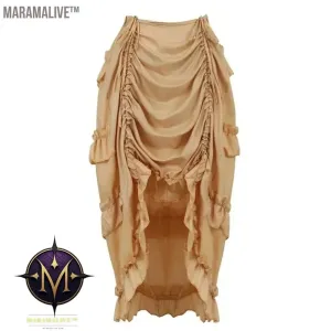 Women Steampunk Gothic Irregular Ruffles Pirate Skirt Asymmetrical Pleated High Low Dancing Skirts Plus Size Halloween Costumes