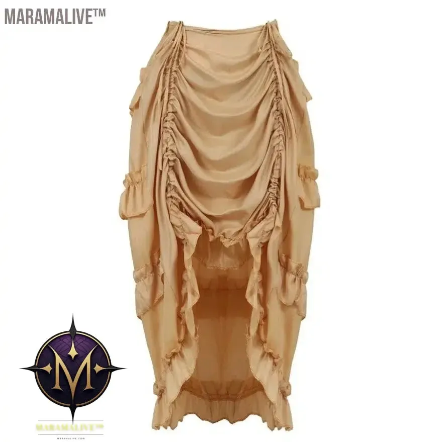 Women Steampunk Gothic Irregular Ruffles Pirate Skirt Asymmetrical Pleated High Low Dancing Skirts Plus Size Halloween Costumes