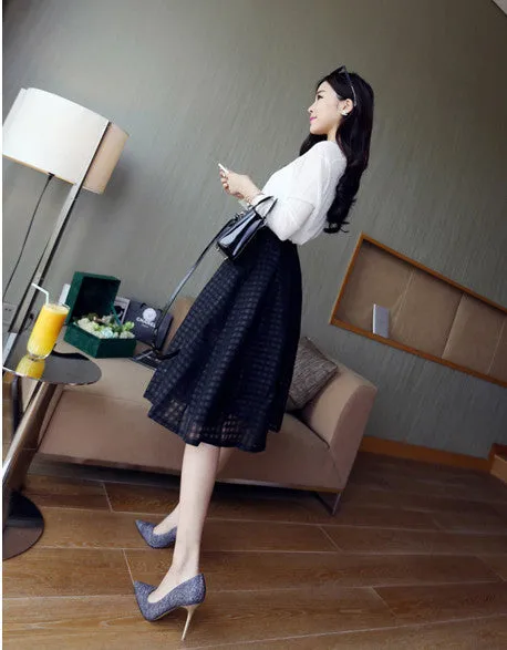 Women summer casual long skirt high waist pleated plaid skirts womens tutu skirt brand faldas white black