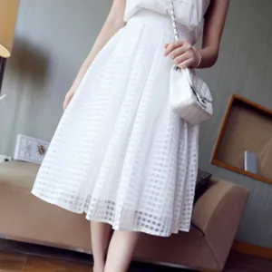 Women summer casual long skirt high waist pleated plaid skirts womens tutu skirt brand faldas white black