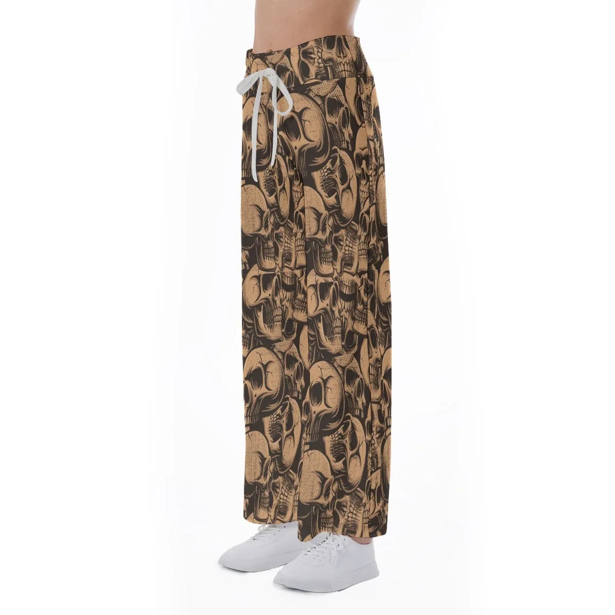 Women's Brown Skull High-waisted Straight-leg Trousers