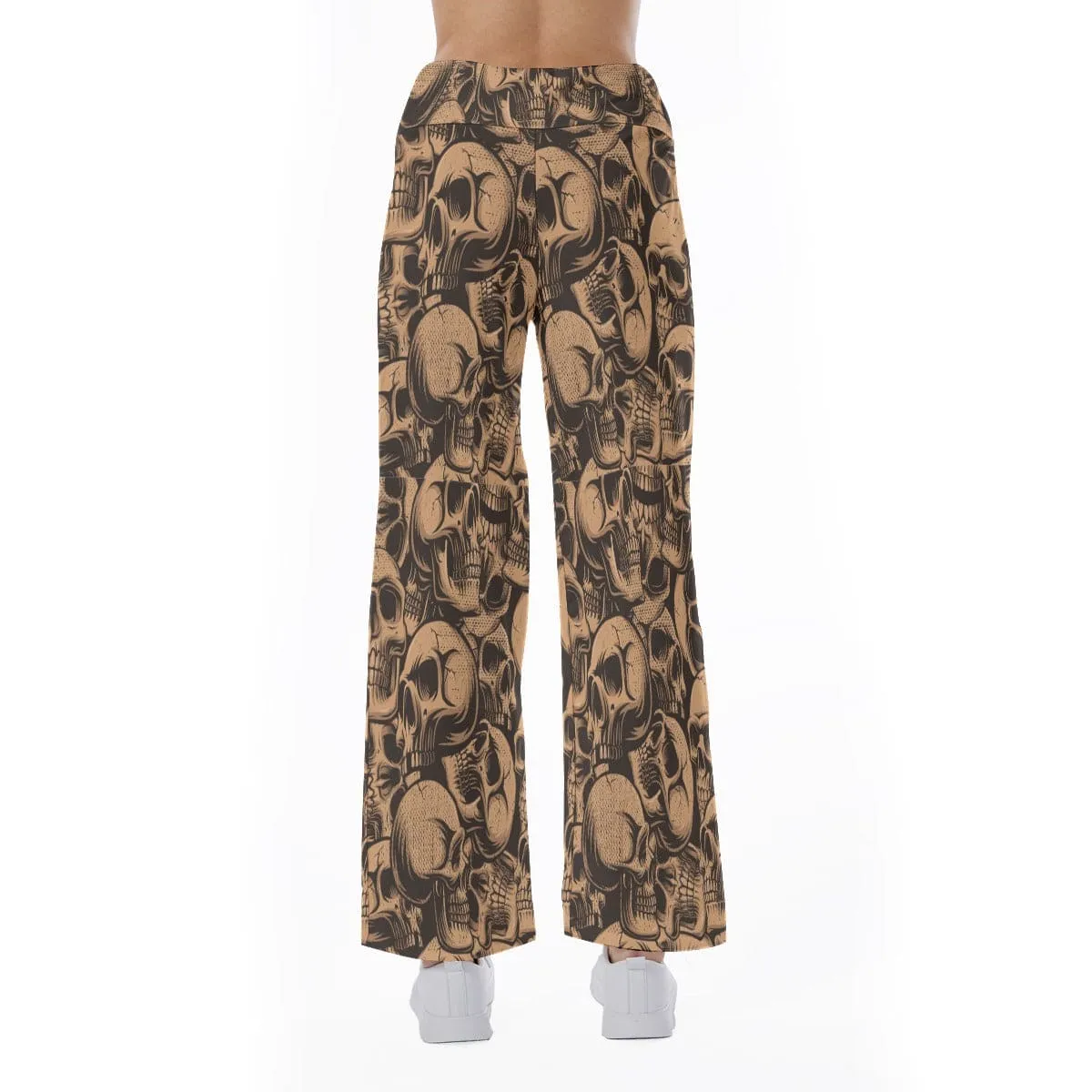 Women's Brown Skull High-waisted Straight-leg Trousers