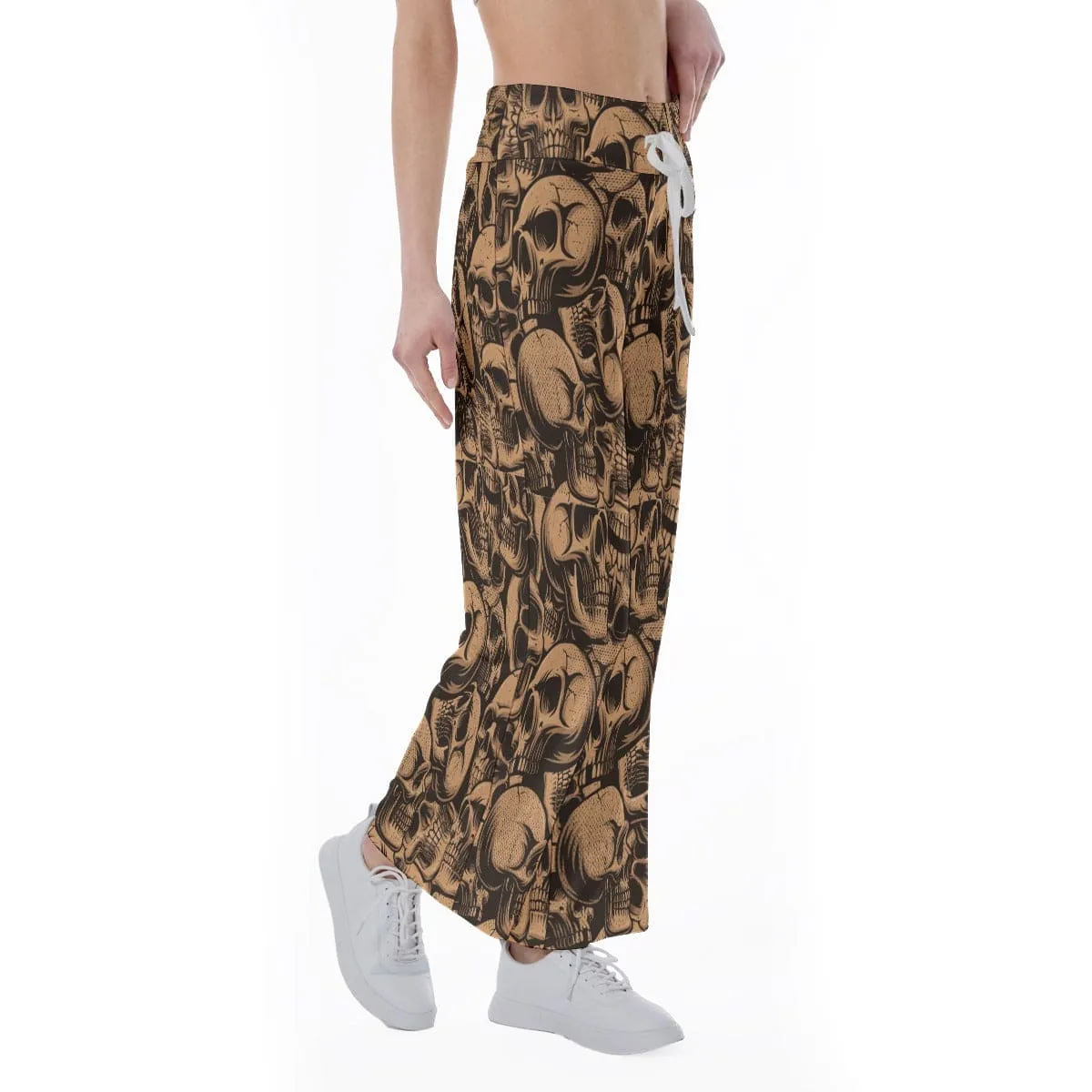 Women's Brown Skull High-waisted Straight-leg Trousers
