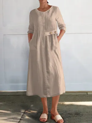 Women's Cotton and Linen Pocket Dress