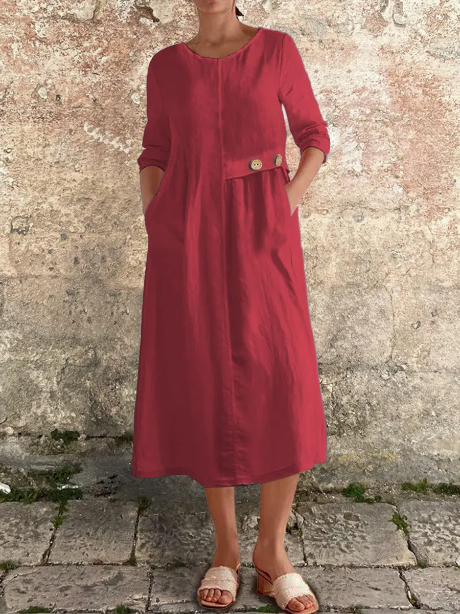 Women's Cotton and Linen Pocket Dress