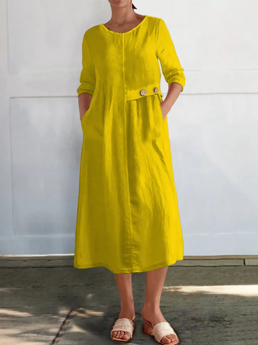 Women's Cotton and Linen Pocket Dress