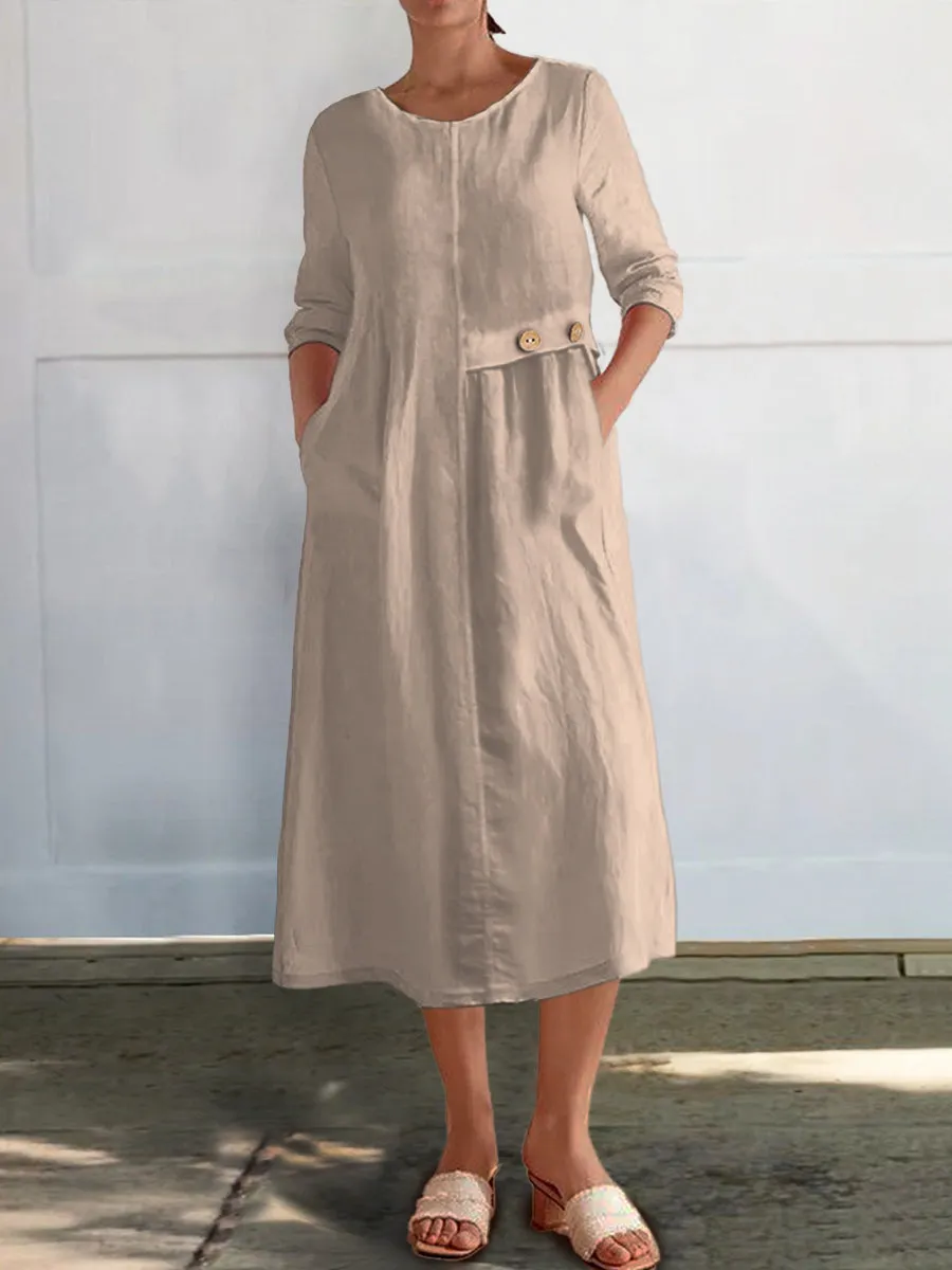 Women's Cotton and Linen Pocket Dress