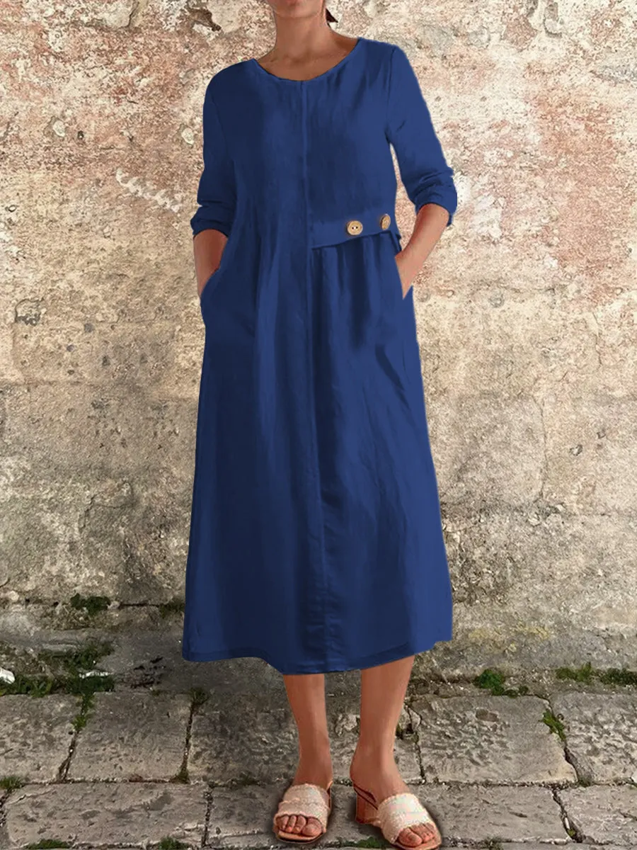 Women's Cotton and Linen Pocket Dress