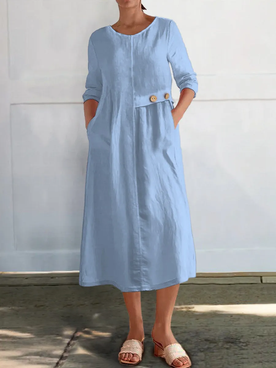 Women's Cotton and Linen Pocket Dress