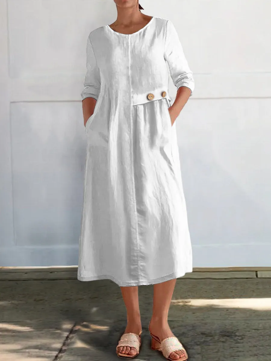 Women's Cotton and Linen Pocket Dress