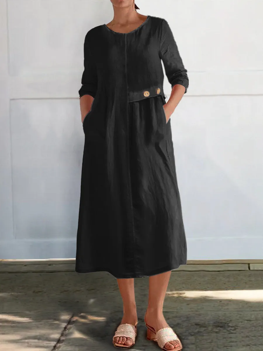 Women's Cotton and Linen Pocket Dress