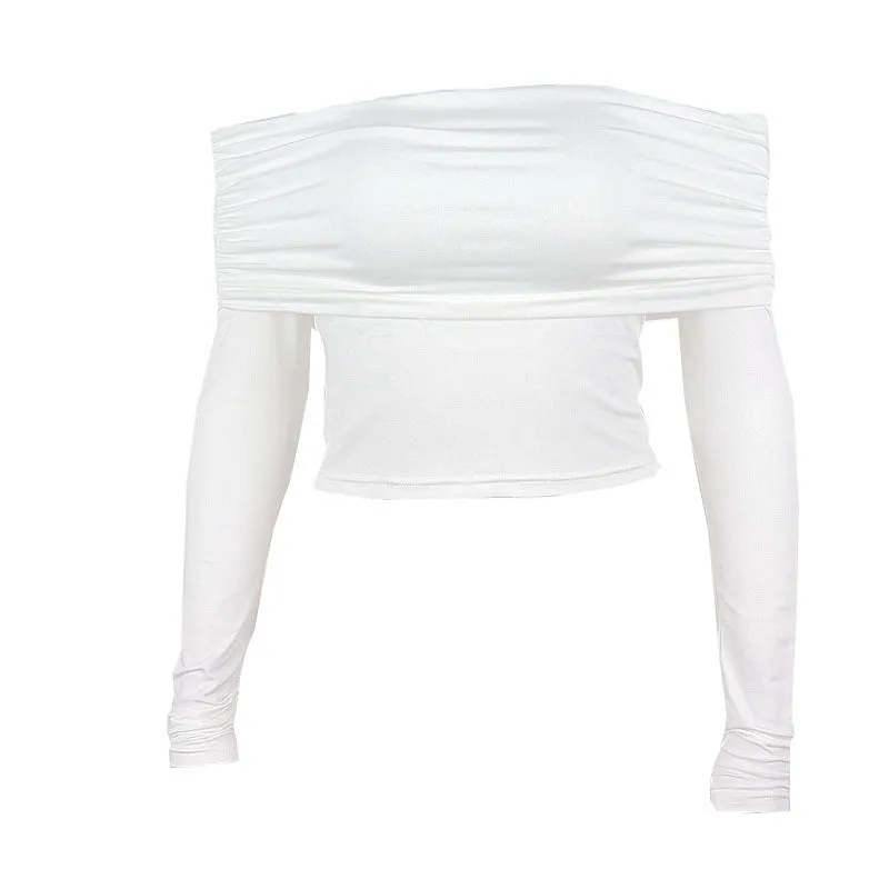 Women's Fashion Simple Off-shoulder Slim Fit All-matching Long Sleeve Top