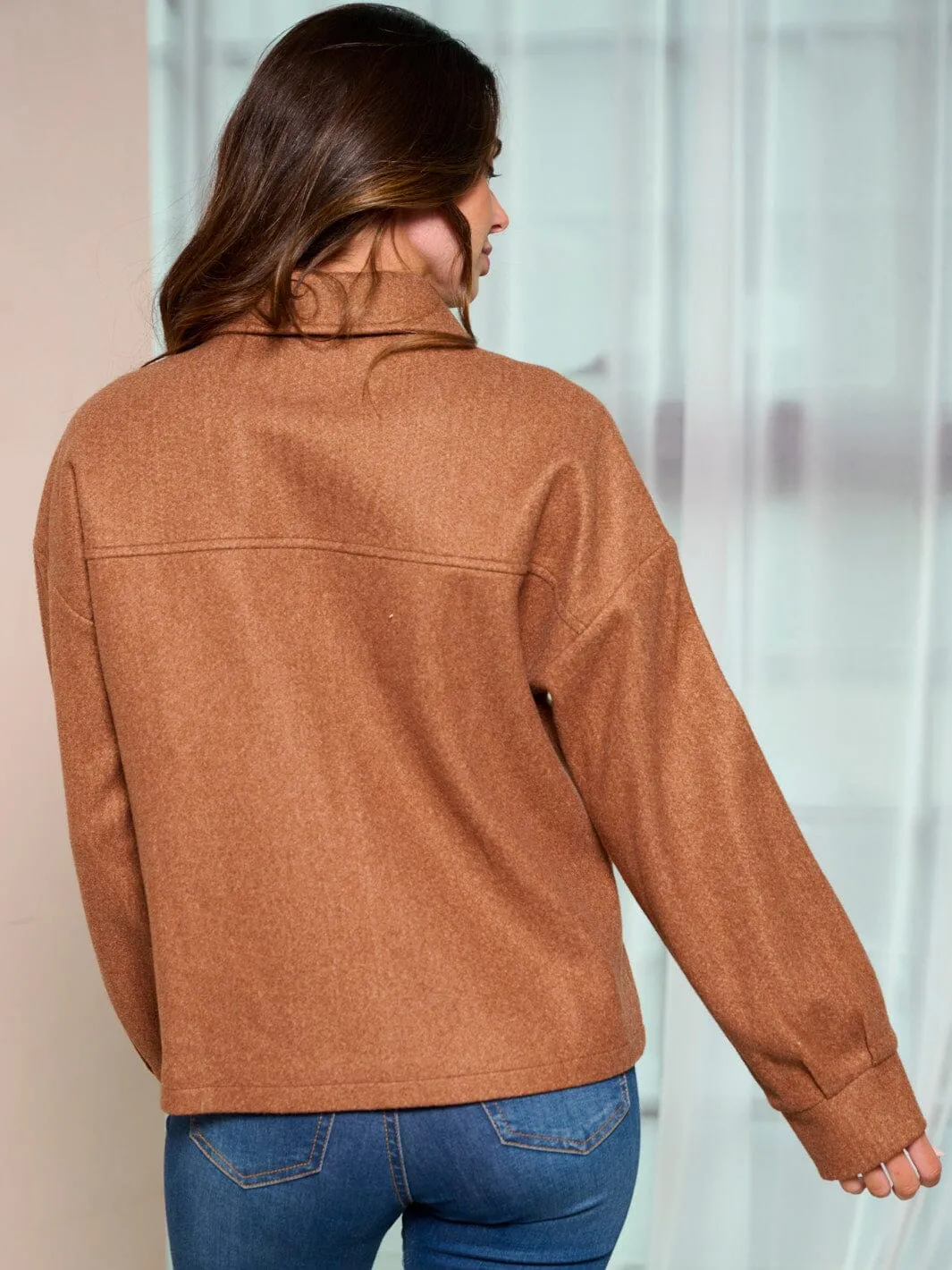 WOMEN'S LONG SLEEVE ZIP UP FRONT POCKETS JACKET