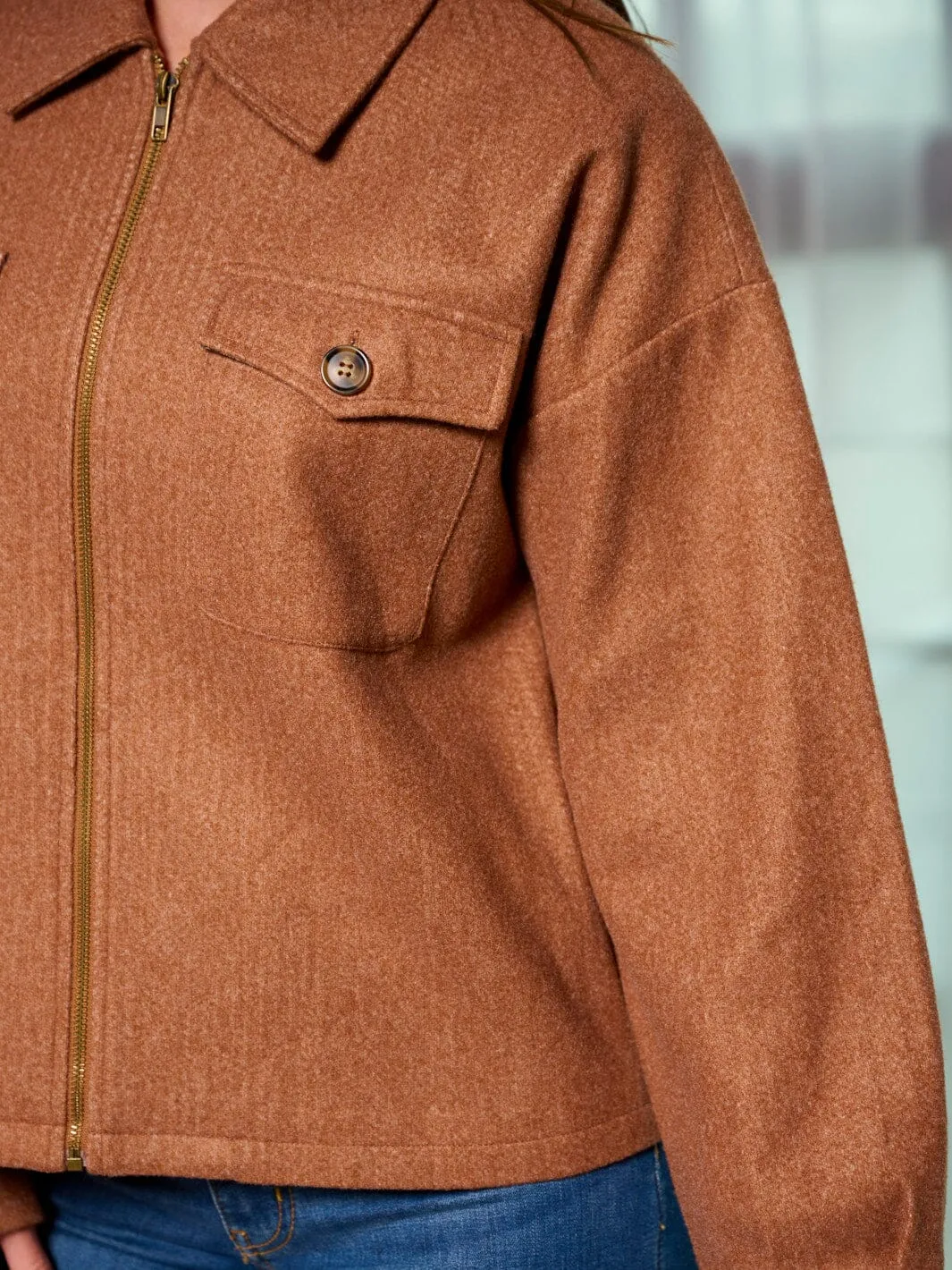 WOMEN'S LONG SLEEVE ZIP UP FRONT POCKETS JACKET