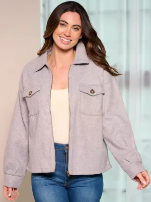 WOMEN'S LONG SLEEVE ZIP UP FRONT POCKETS JACKET