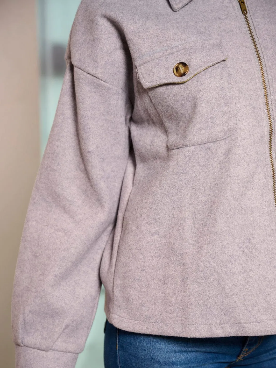 WOMEN'S LONG SLEEVE ZIP UP FRONT POCKETS JACKET