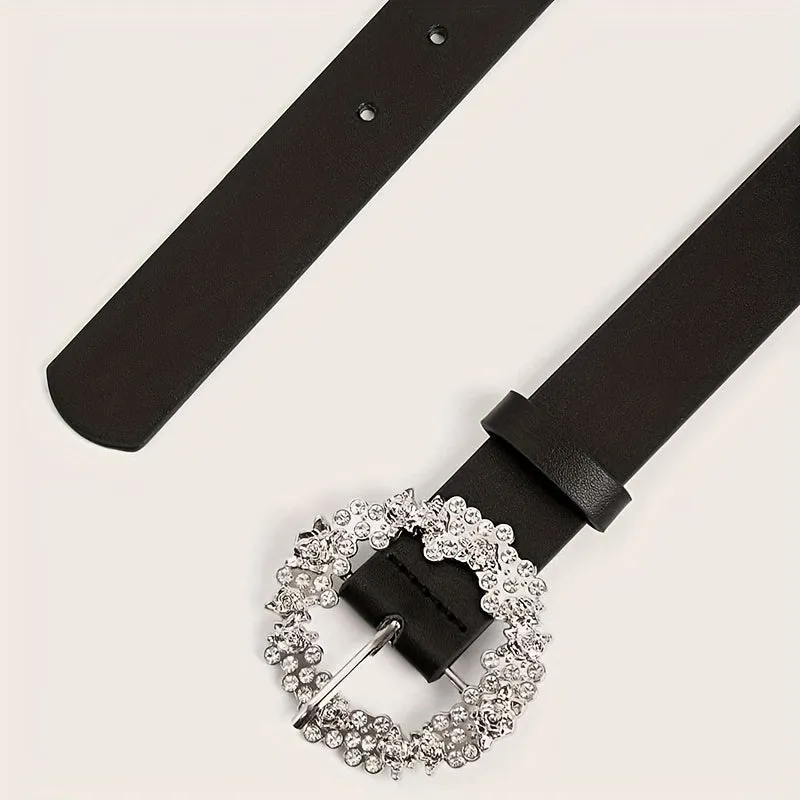 Women's Plus Size Rhinestone Round Buckle Waist Belt