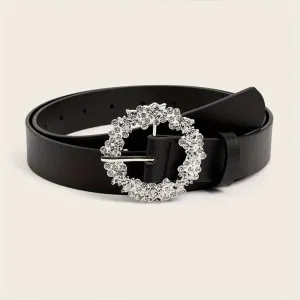 Women's Plus Size Rhinestone Round Buckle Waist Belt