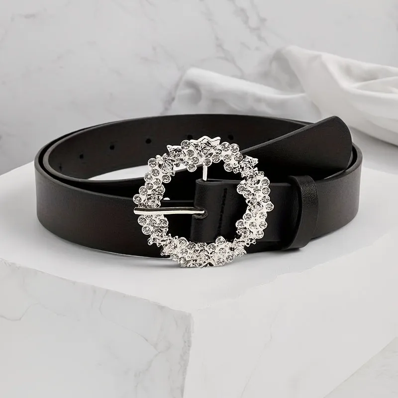 Women's Plus Size Rhinestone Round Buckle Waist Belt