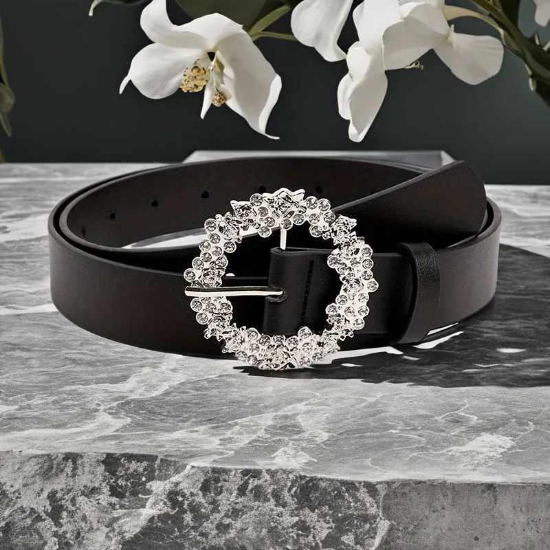 Women's Plus Size Rhinestone Round Buckle Waist Belt
