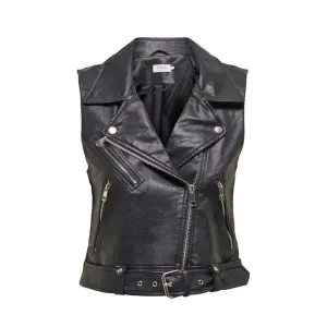 Women's Sleeveless Black Jacket with Zip Pockets