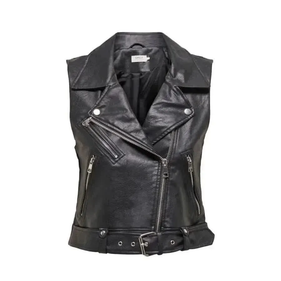 Women's Sleeveless Black Jacket with Zip Pockets