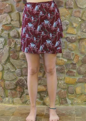 Wrap-Around Mini Skirt - Crimson Flowers