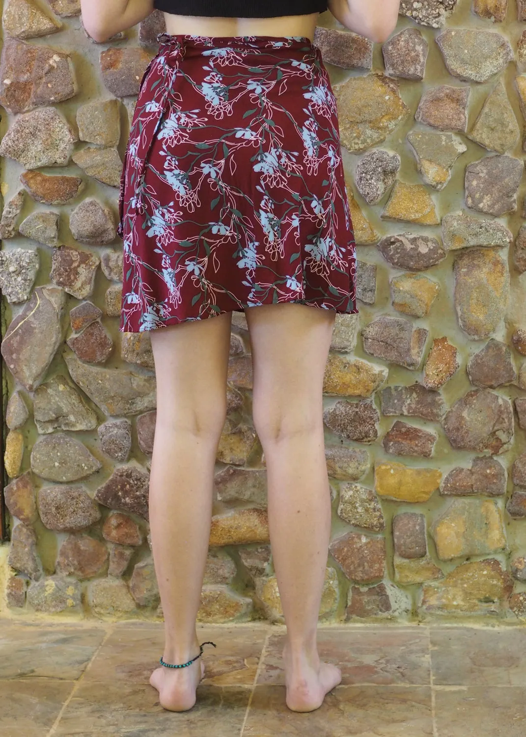 Wrap-Around Mini Skirt - Crimson Flowers