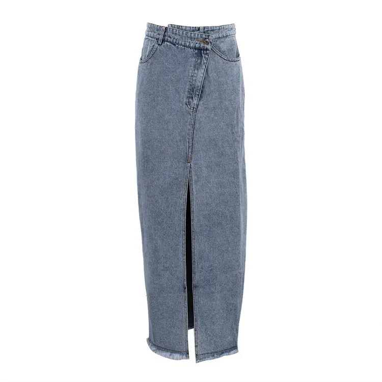 Wrap It Up Slit Front Denim Maxi Skirt