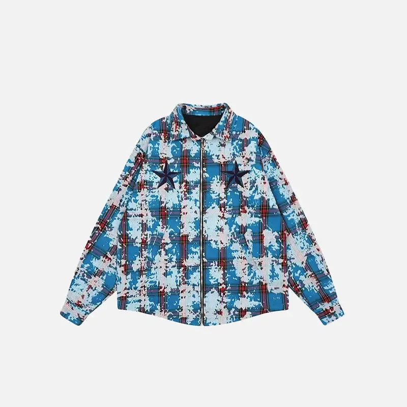 Y2K Cotton Zip-Up Jacket with Star Embroidery