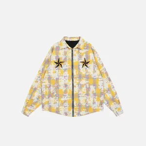 Y2K Cotton Zip-Up Jacket with Star Embroidery