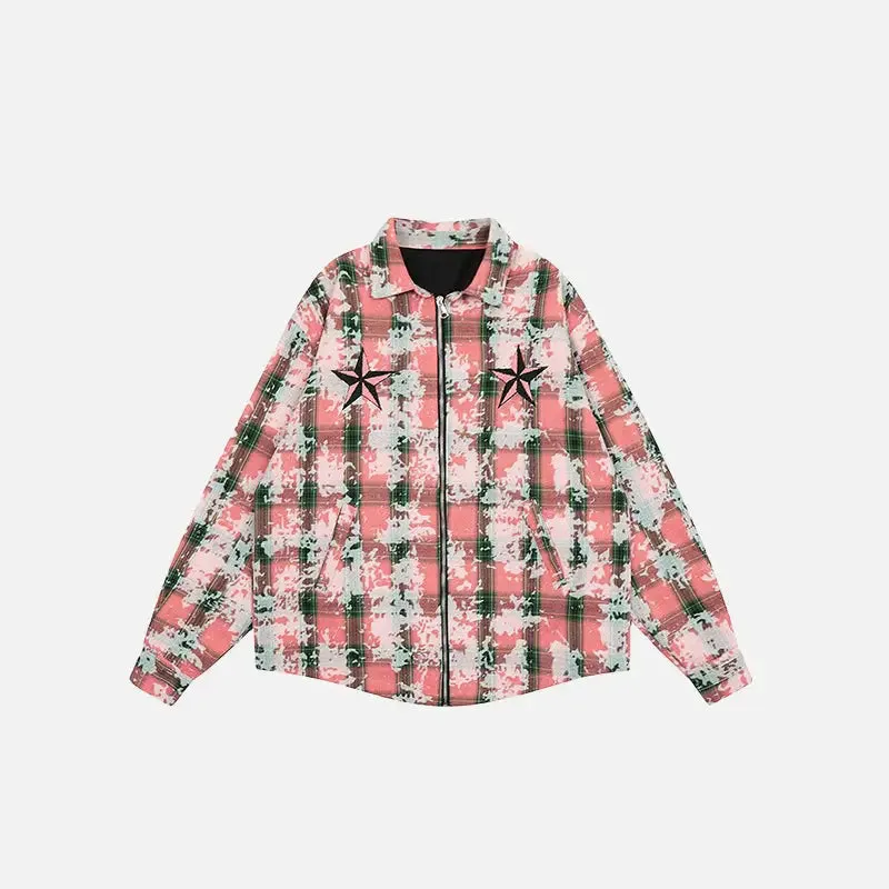 Y2K Cotton Zip-Up Jacket with Star Embroidery