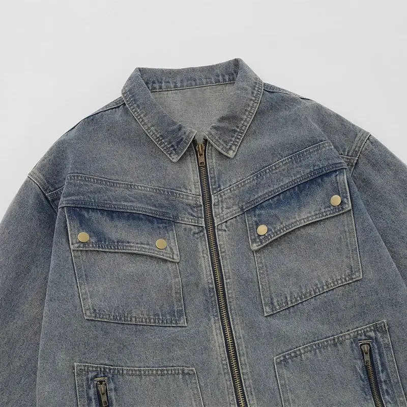 Y2K Oversized Plain Washed Denim Jacket for Fashion-Forward Style