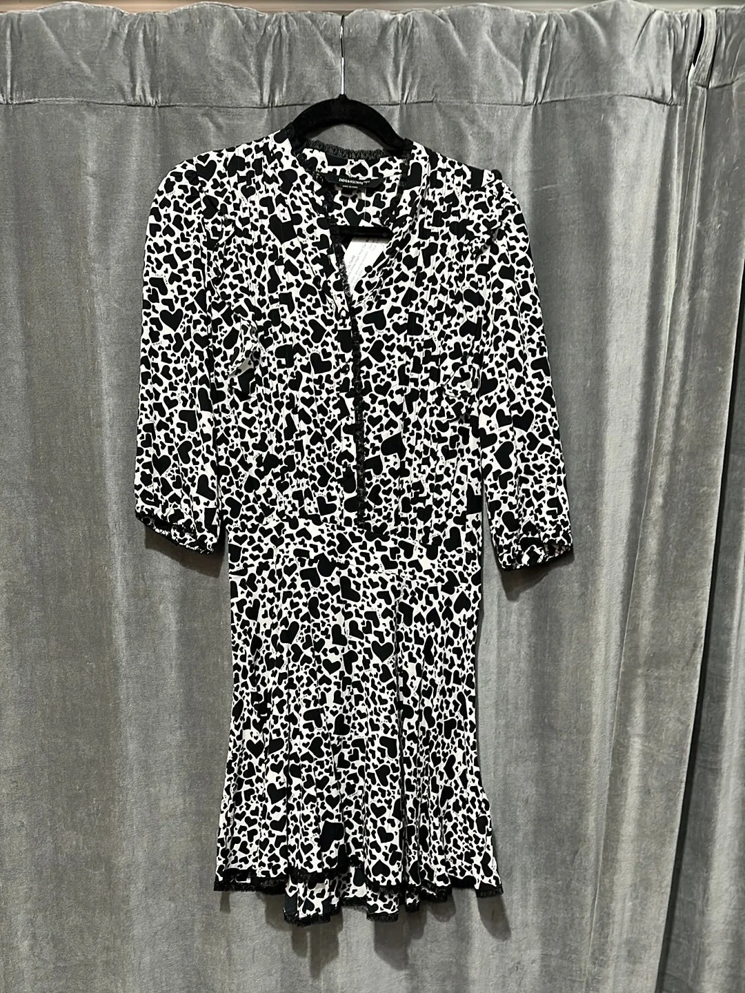 Zadig & Voltaire Black and White Heart Print Flair Bottom Dress