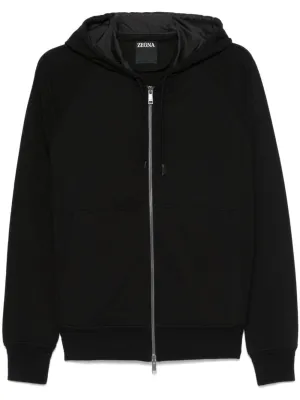 Zegna Zip-Up Hooded Jacket Black