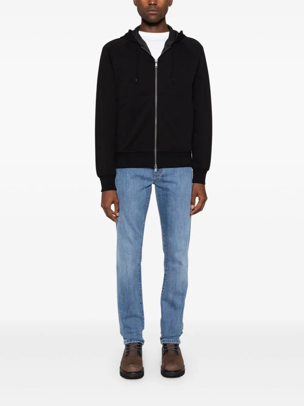 Zegna Zip-Up Hooded Jacket Black