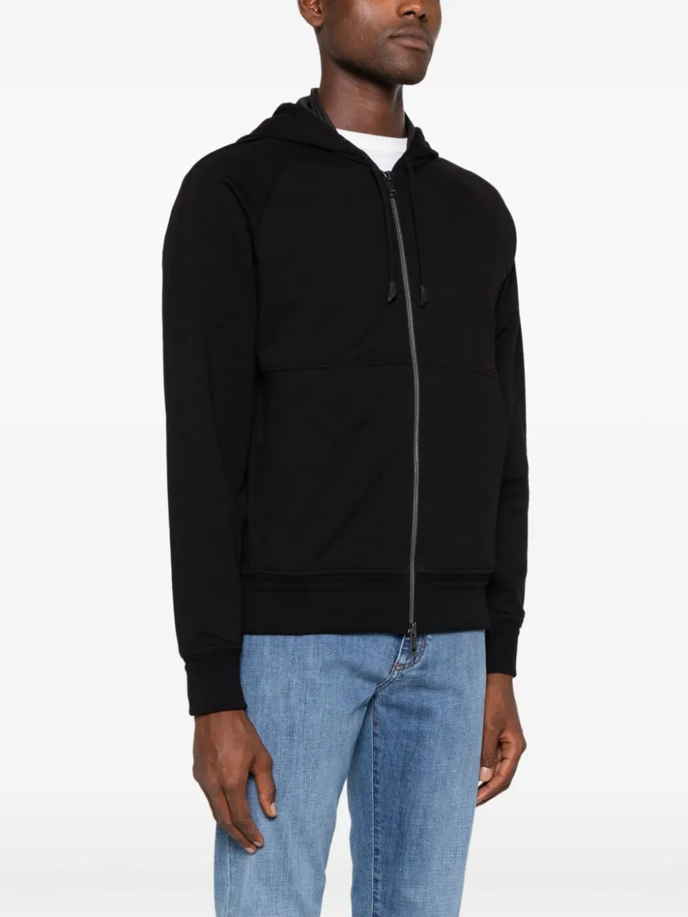Zegna Zip-Up Hooded Jacket Black