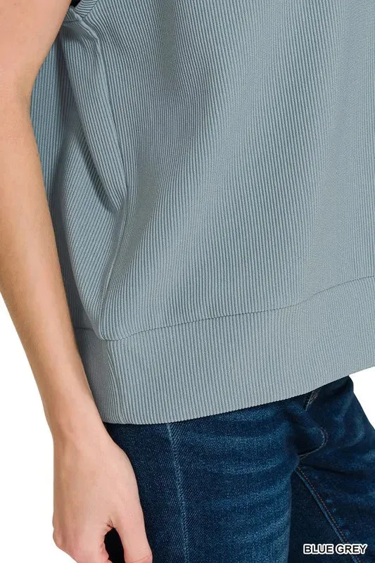 Zenana Ribbed High Neck Half Zip Top