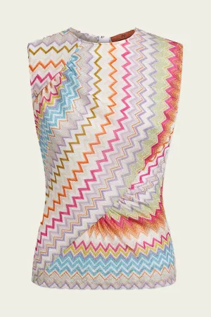 Zig-Zag Crew-Neck Tank Top in Multicolor with White