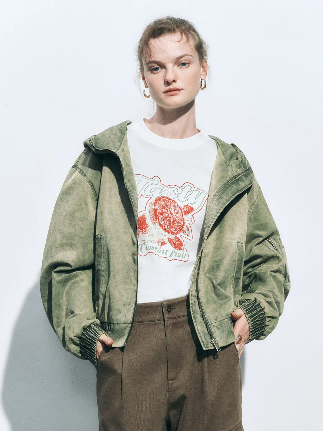 Zip Up Drawstring Hem Jackets