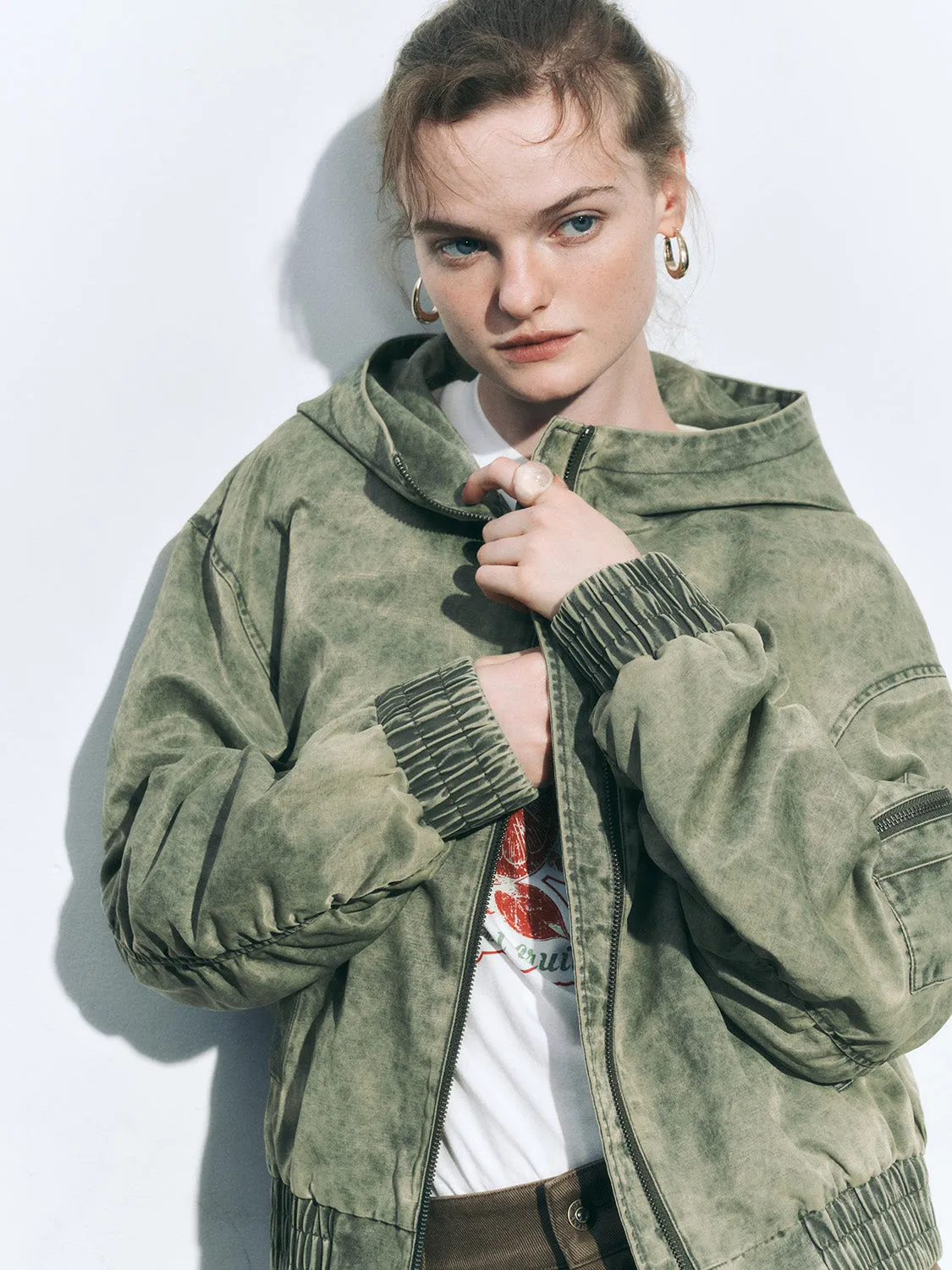 Zip Up Drawstring Hem Jackets