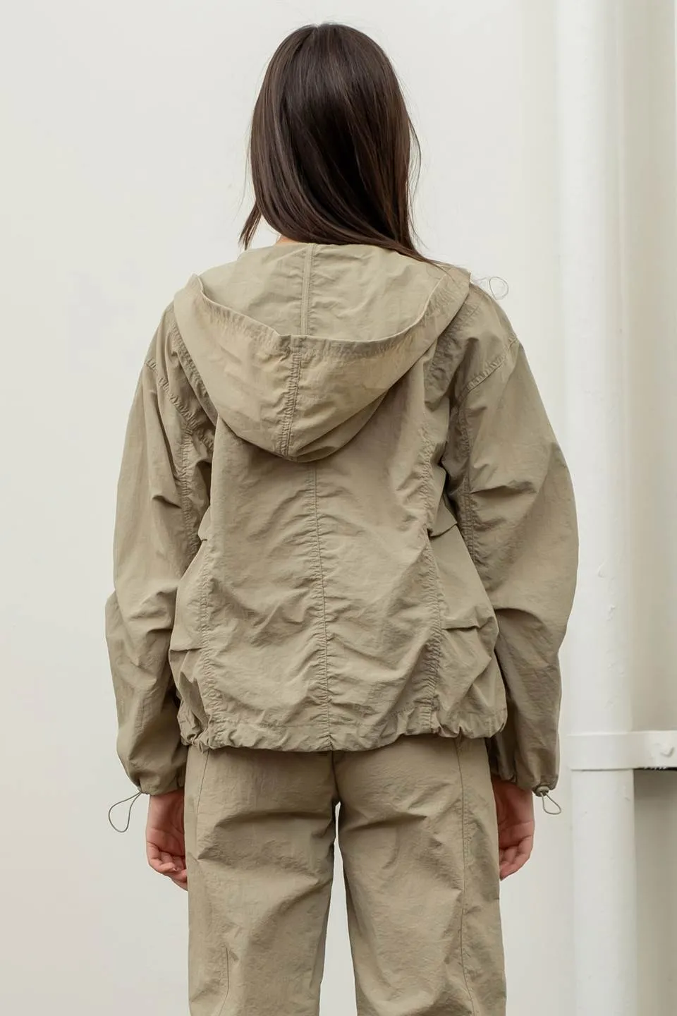 ZIP UP DRAWSTRING HOODED JACKET