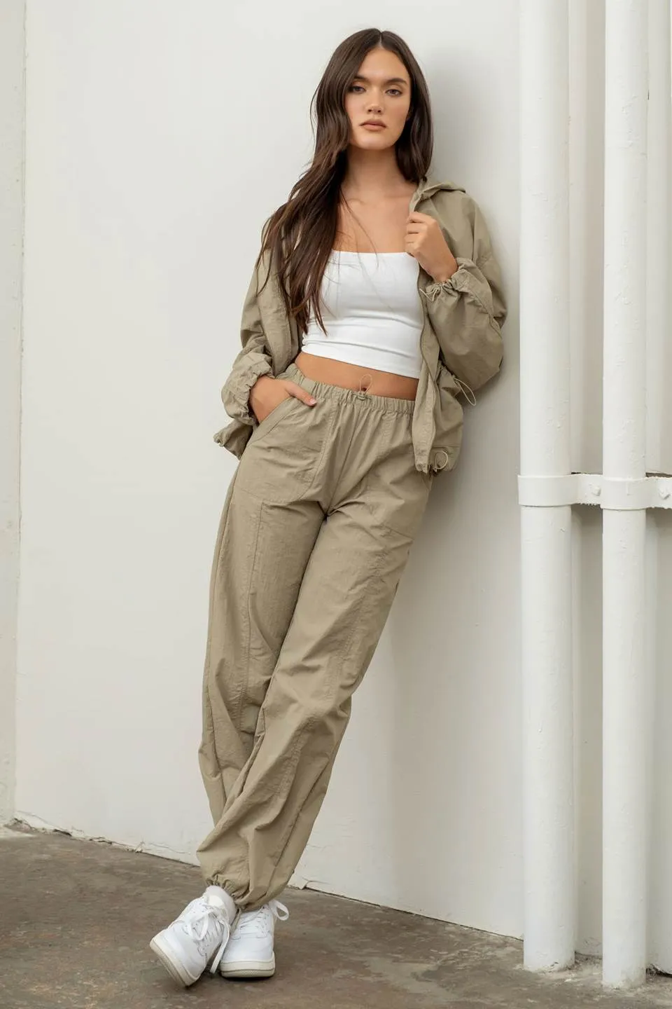 ZIP UP DRAWSTRING HOODED JACKET