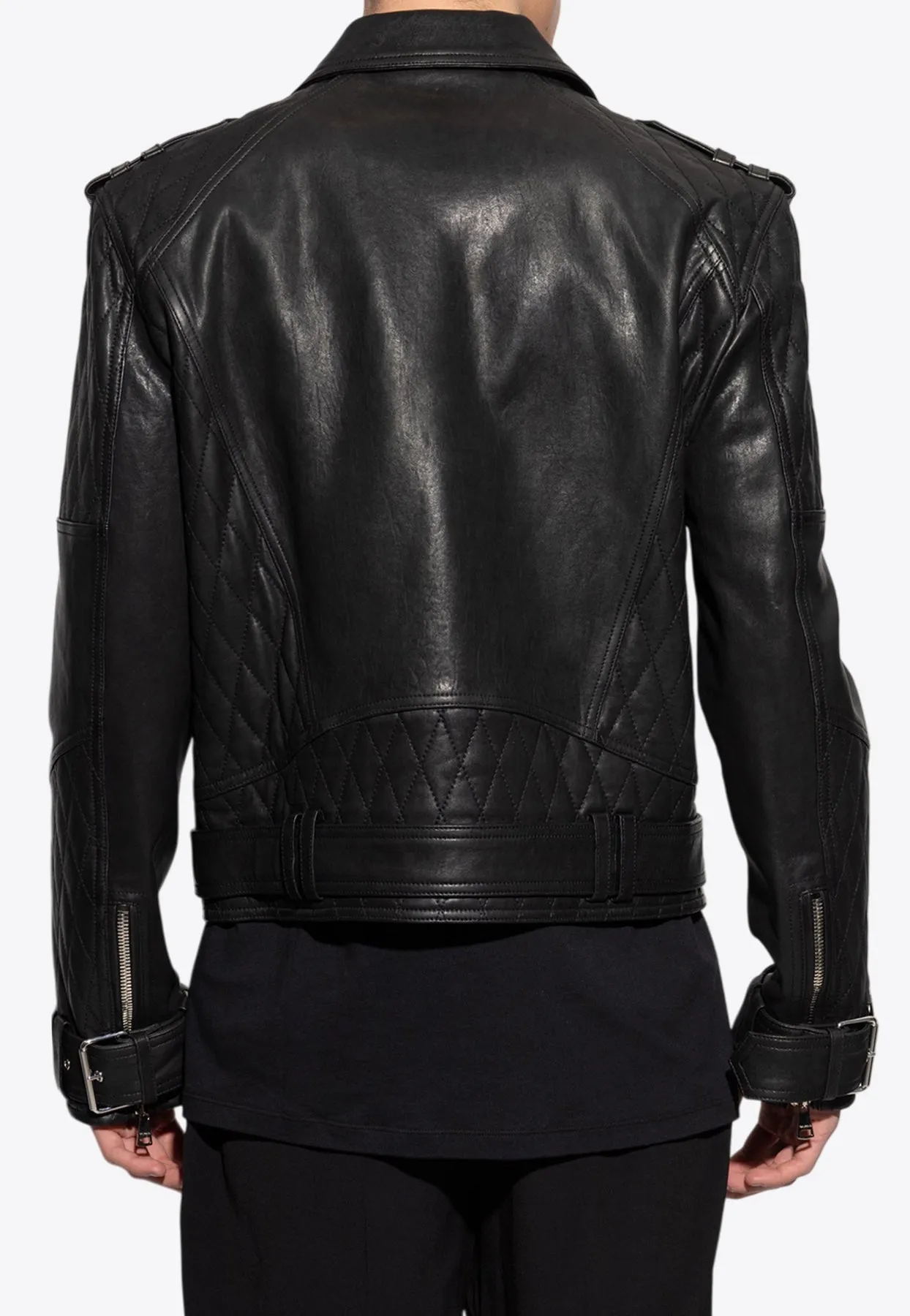 Zip-Up Leather Biker Jacket
