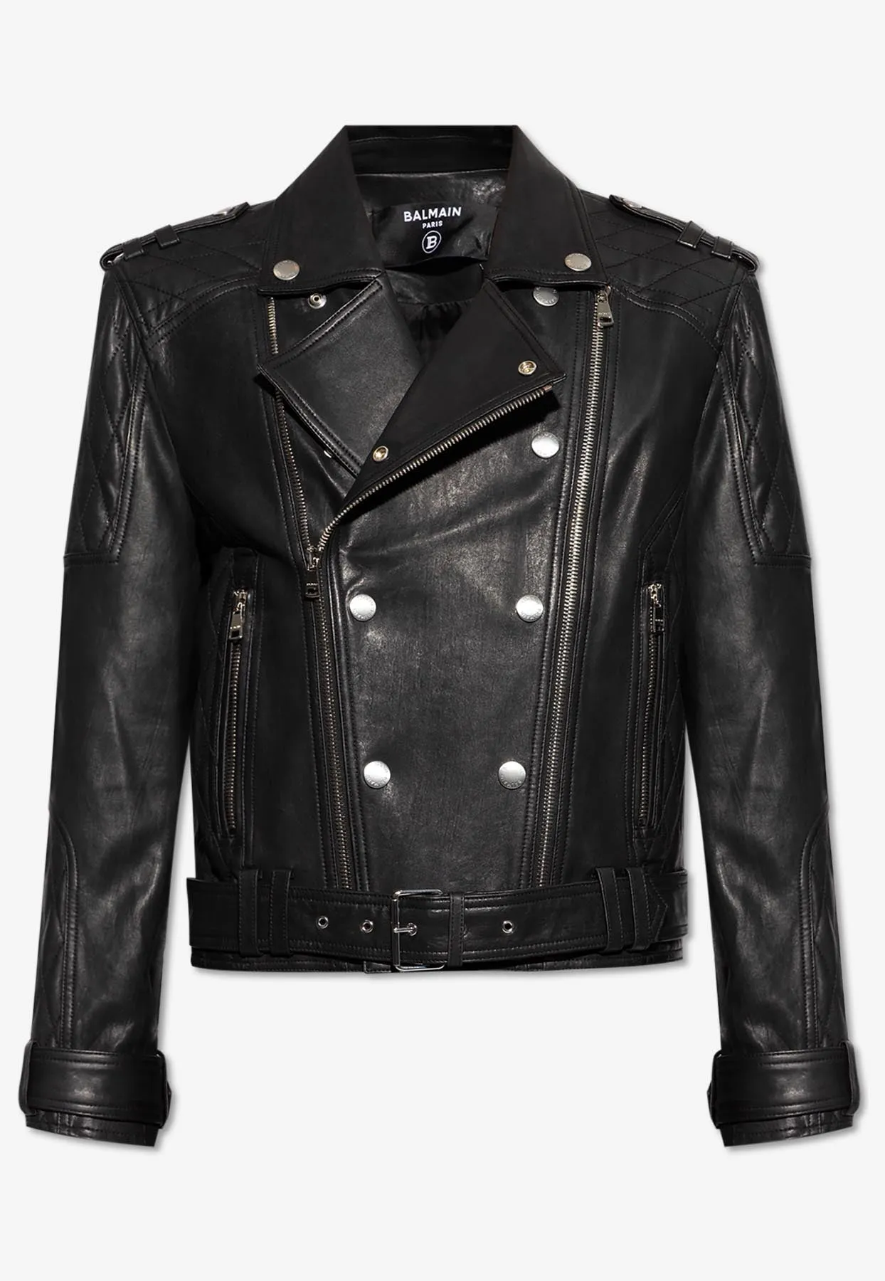 Zip-Up Leather Biker Jacket