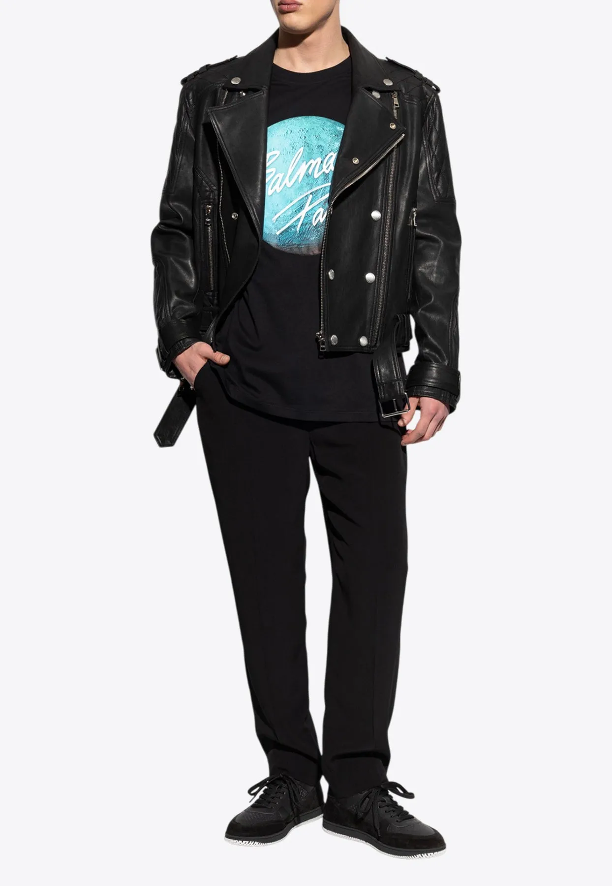 Zip-Up Leather Biker Jacket